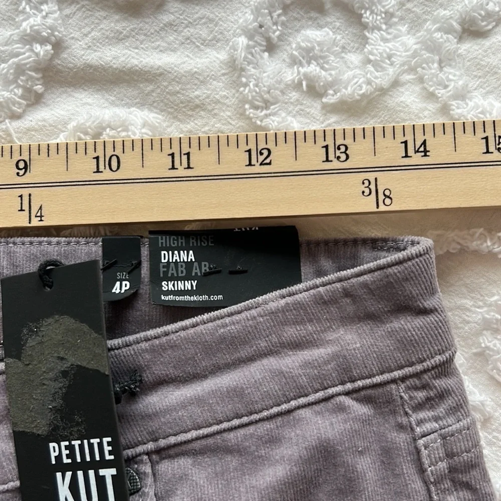 NWT Kut from the Kloth Diana skinny corduroy pants. Seal gray, size 4P.